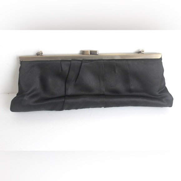 Vintage Matt Black Satin and Antiqued Brass Clutch with Chain, Evening Bag Retro - Picture 6 of 9